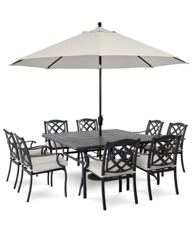 Macy's Wythburn Outdoor Dining 9pc Set (64" Square Table & 8 Lattice Dining Chairs), Created For  In Pewter,pearl White