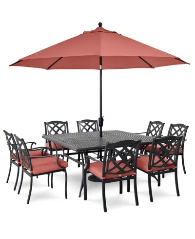 Macy's Wythburn Outdoor Dining 9pc Set (64" Square Table & 8 Lattice Dining Chairs), Created For  In Pewter,peony Brick Red