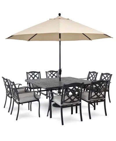 Macy's Wythburn Outdoor Dining 9pc Set (64" Square Table & 8 Lattice Dining Chairs), Created For  In Pewter,straw Natural