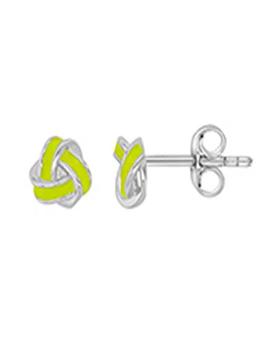Macy's Yellow Enamel Knot Stud Earrings In Rhodium Over Sterling Silver In Multi