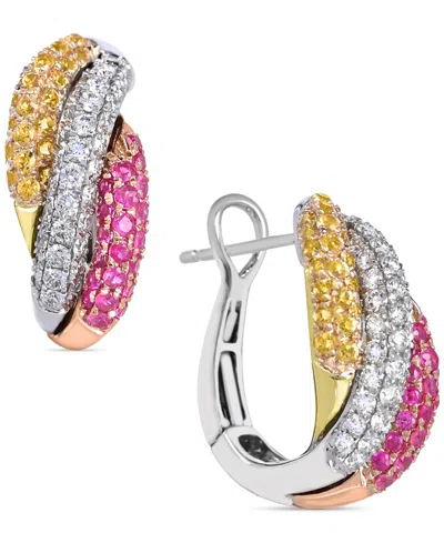 Macy's Yellow Sapphire (5/8 Ct. T.w.) And Pink Sapphire (5/8 Ct. T.w.) And Diamonds (5/8 Ct. T.w.) Earrings In Yellow  Pink Sapphire