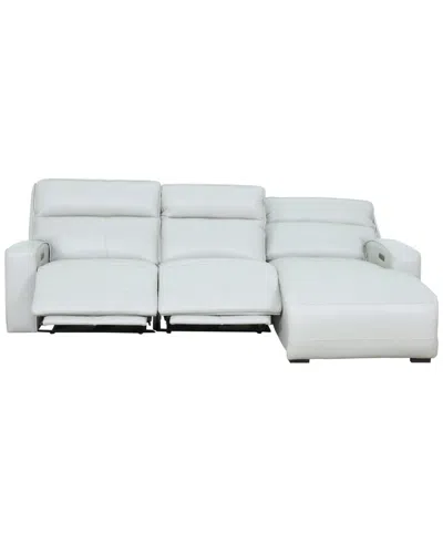Macy's Zackary 3-piece Leather Chaise Sofa With 2 Power Motion,  Exclusive In White