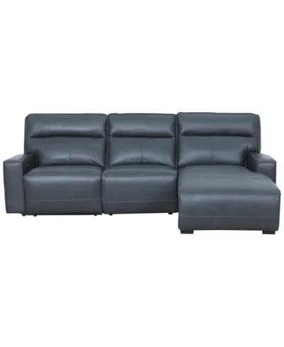 Macy's Zackary 3-piece Leather Chaise Sofa With 3 Power Motion,  Exclusive In Black
