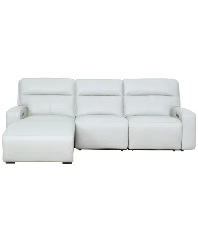 Macy's Zackary 3-piece Leather Chaise Sofa With 3 Power Motion,  Exclusive In White