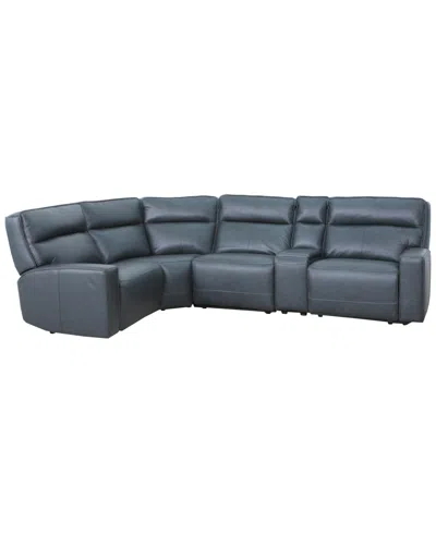 Macy's Zackary 5-piece L Shape Leather Sectional With 2 Power Motion & Console,  Exclusive In Gray