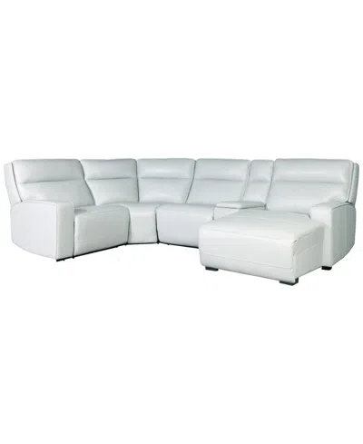 Macy's Zackary 5-piece Leather Chaise Sectional With 2 Power Motion & Console,  Exclusive In White