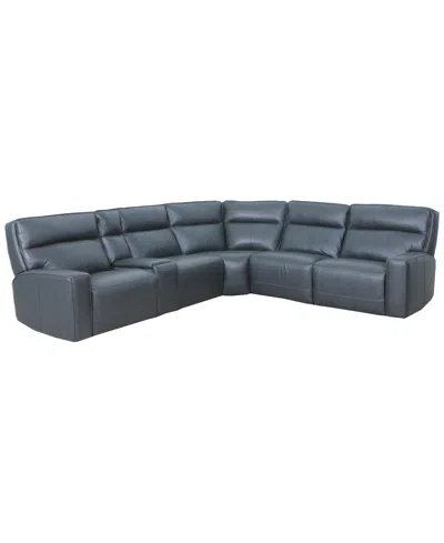 Macy's Zackary 6-piece L Shape Leather Sectional With 2 Power Motion & Console,  Exclusive In Blue