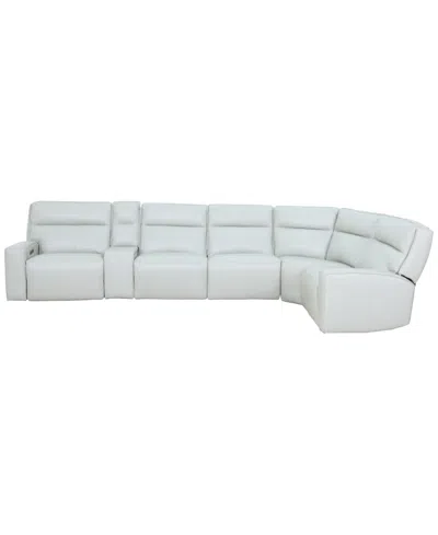 Macy's Zackary 6-piece L Shape Leather Sectional With 2 Power Motion & Console,  Exclusive In Gray