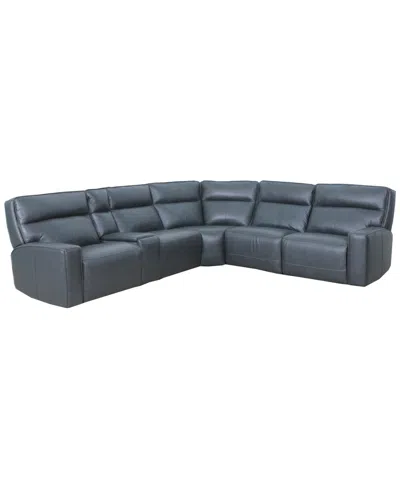 Macy's Zackary 6-piece L Shape Leather Sectional With 3 Power Motion & Console,  Exclusive In Black