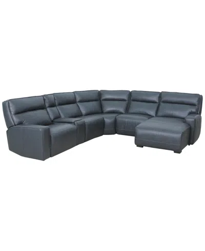 Macy's Zackary 6-piece Leather Chaise Sectional With 3 Power Motion & Console,  Exclusive In Black