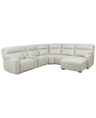 Macy's Zackary 6-piece Leather Chaise Sectional With 3 Power Motion & Console,  Exclusive In Neutral