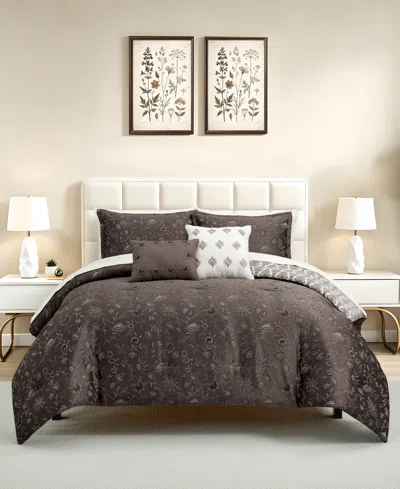 Macy's Zuri Fade-resistant 9-piece Comforter Set, Queen In Brown