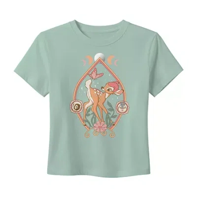 Mad Engine Bambi Baby Tee Womens Crew Neck Short Sleeve Bambi Graphic T-shirt In Green