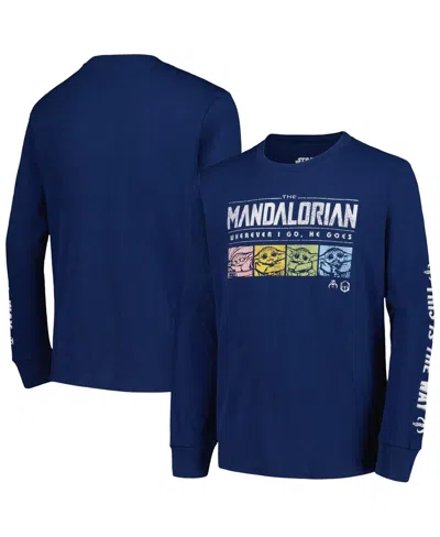 Mad Engine Kids' Big Boys And Girls The Mandalorian Baby Yoda Retro Pop Long Sleeve T-shirt In Blue