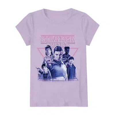 Mad Engine Big Kid Girls Crew Neck Short Sleeve Regular Fit Stranger Things Graphic T-shirt In Purple