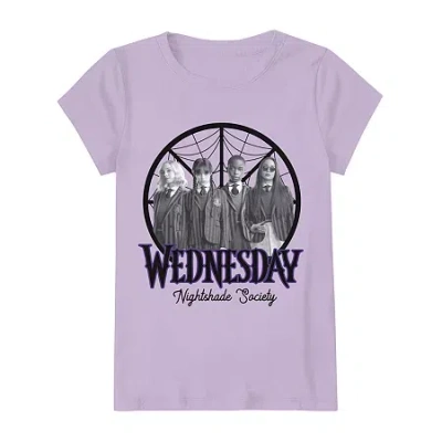 Mad Engine Big Kid Girls Crew Neck Short Sleeve Regular Fit Wednesday Addams Graphic T-shirt In Purple
