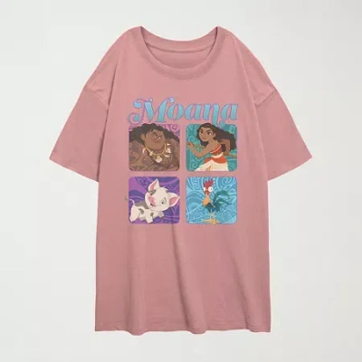 Mad Engine Box Up Chars Womens Juniors Crew Neck Short Sleeve Oversized Moana Graphic T-shirt In Pink
