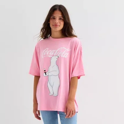 Mad Engine Coca Cola Bear Oversized Tee Womens Juniors Crew Neck Short Sleeve Regular Fit Graphic T-shirt In Pink