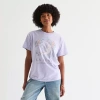 Mad Engine Cosmic Moon Boyfriend Womens Juniors Crew Neck Short Sleeve Loose Fit Graphic T-shirt In Purple