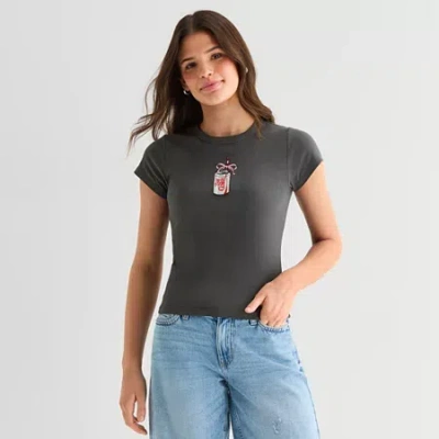 Mad Engine Diet Coke Baby Tee Womens Juniors Crew Neck Short Sleeve Regular Fit Graphic T-shirt In Black