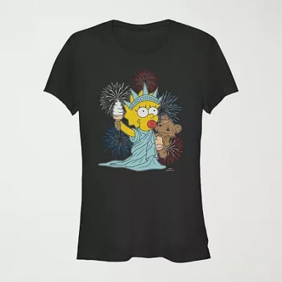 Mad Engine Fireworks Maggie Womens Juniors Crew Neck Short Sleeve Regular Fit The Simpsons Graphic T-shirt In Black