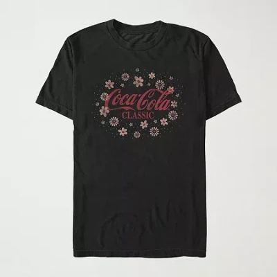 Mad Engine Floral Coke Womens Juniors Crew Neck Short Sleeve Regular Fit Graphic T-shirt In Black