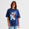 Mad Engine Frosty Oversized Womens Juniors Crew Neck Short Sleeve Regular Fit Graphic T-shirt In Blue