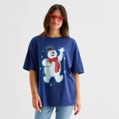 Mad Engine Frosty Oversized Womens Juniors Crew Neck Short Sleeve Regular Fit Graphic T-shirt In Blue