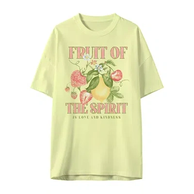 Mad Engine Fruit Of The Spirit Oversized Tee Womens Juniors Crew Neck Short Sleeve Graphic T-shirt In Yellow