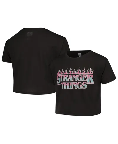 Mad Engine Kids' Girls Black Stranger Things Neon Flames Cropped T-shirt