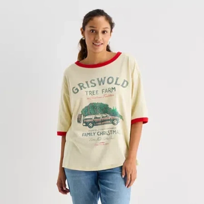Mad Engine Griswalds Oversized Tee Womens Juniors Crew Neck Short Sleeve Oversized Graphic T-shirt In Sand