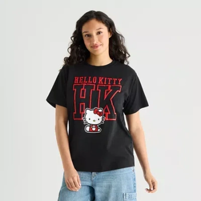 Mad Engine Hello Kitty Boyfriend Tee Womens Juniors Crew Neck Short Sleeve Loose Fit Hello Kitty Graphic T-shir In Black