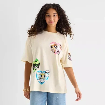 Mad Engine Hk X Ppg Oversized Tee Womens Juniors Crew Neck Short Sleeve Oversized Hello Kitty Powerpuff Girls G In White