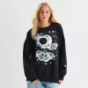Mad Engine Horoscope Astrology Signs Oversized Womens Juniors Crew Neck Long Sleeve Embroidered Sweatshirt In Black