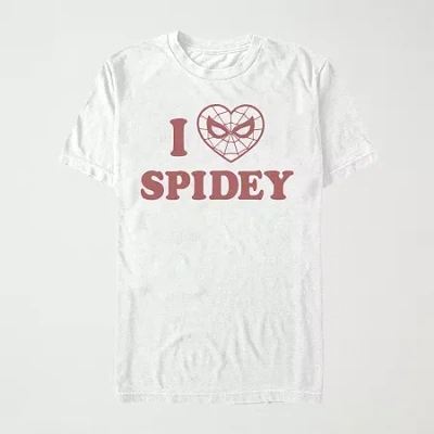 Mad Engine I Heart Spidey Womens Juniors Crew Neck Short Sleeve Regular Fit Spiderman Graphic T-shirt In White