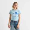 Mad Engine I Need Some Time Alone Baby Tee Womens Juniors Crew Neck Short Sleeve Fitted Inside Out Graphic T-sh In Blue