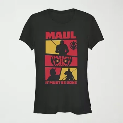 Mad Engine It Must Be Done Womens Juniors Crew Neck Short Sleeve Regular Fit Star Wars Graphic T-shirt In Black