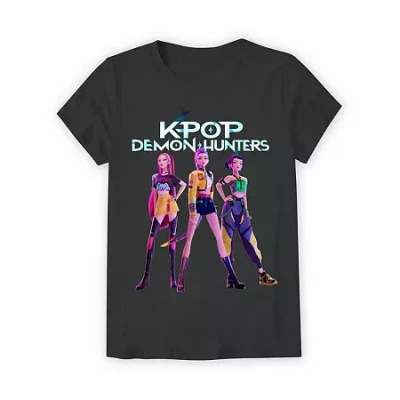 Mad Engine K Pop Demon Hunters Little & Big Kid Girls Crew Neck Short Sleeve Regular Fit Graphic T-shirt In Black