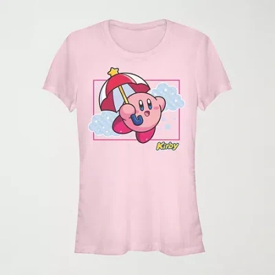 Mad Engine Kirby Brella Womens Juniors Crew Neck Short Sleeve Regular Fit Kirby Nintendo Graphic T-shirt In Pink