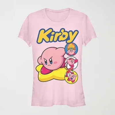Mad Engine Kirby Powers Womens Juniors Crew Neck Short Sleeve Regular Fit Kirby Nintendo Graphic T-shirt In Pink