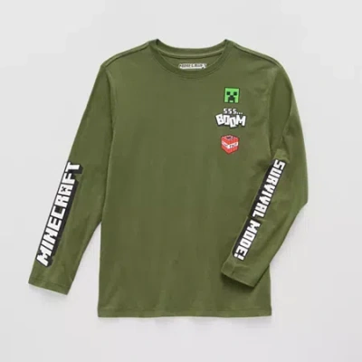 Mad Engine Little & Big Kid Boys Crew Neck Long Sleeve Regular Fit Minecraft Graphic T-shirt In Green