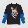 Mad Engine Little & Big Kid Boys Crew Neck Long Sleeve Regular Fit Sonic The Hedgehog Graphic T-shirt In Black