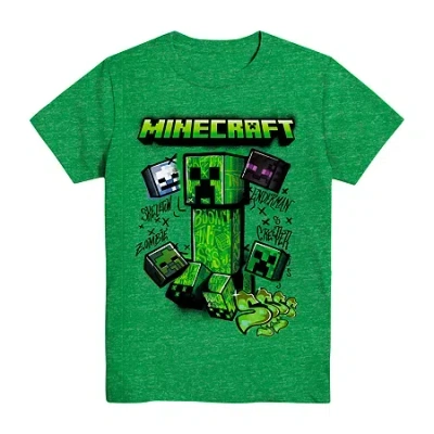 Mad Engine Little & Big Kid Boys Crew Neck Short Sleeve Regular Fit Minecraft Graphic T-shirt In Green