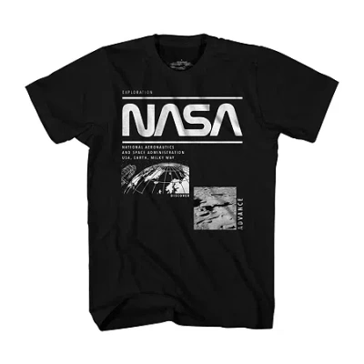 Mad Engine Little & Big Kid Boys Crew Neck Short Sleeve Regular Fit Nasa Graphic T-shirt In Black