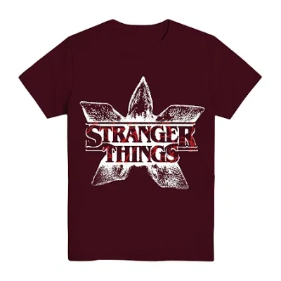 Mad Engine Little & Big Kid Boys Crew Neck Short Sleeve Regular Fit Stranger Things Graphic T-shirt In Burgundy