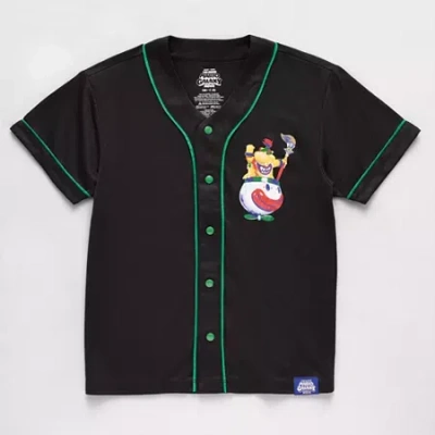 Mad Engine Little & Big Kid Boys V Neck Super Mario Bowser Short Sleeve Jersey In Black
