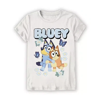 Mad Engine Little & Big Kid Girls Crew Neck Short Sleeve Regular Fit Bluey Graphic T-shirt In White