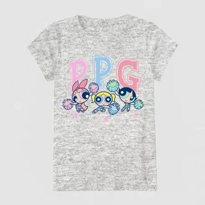 Mad Engine Little & Big Kid Girls Crew Neck Short Sleeve Regular Fit Powerpuff Girls Graphic T-shirt In Gray