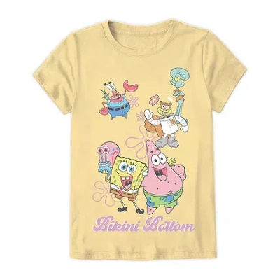 Mad Engine Little & Big Kid Girls Crew Neck Short Sleeve Regular Fit Spongebob Graphic T-shirt In Yellow