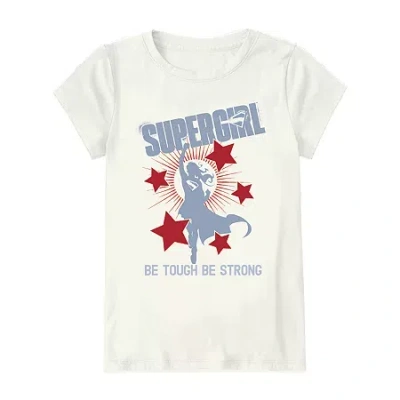 Mad Engine Little & Big Kid Girls Crew Neck Short Sleeve Regular Fit Supergirl Graphic T-shirt In White